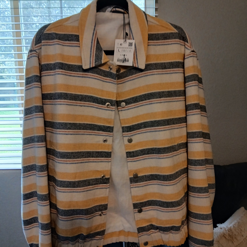 Striped Tan and Gray Men's Jacket